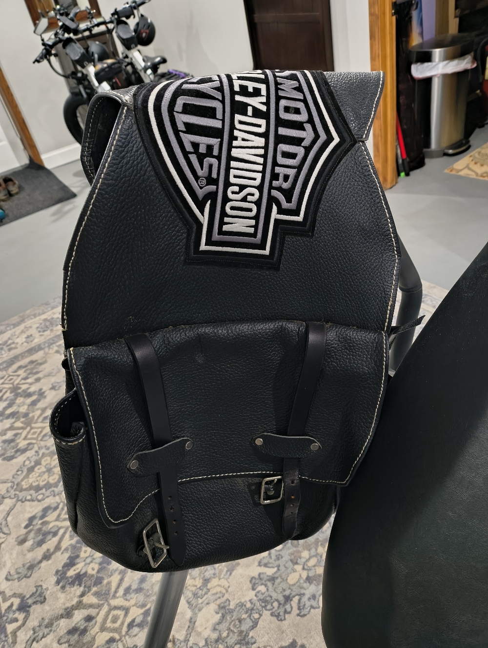 Harley-Davidson Motorcycle Black Leather Duffel Saddle Bag  w/ Embroidered Logo - Picture 2 of 8